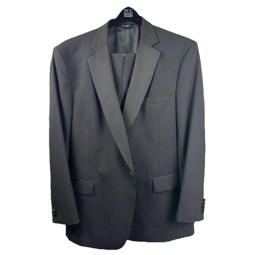 Vtg JOS A BANK Men’s 50L Tuxedo Set 100% Wool Black - Cummerbund & Garment Bag